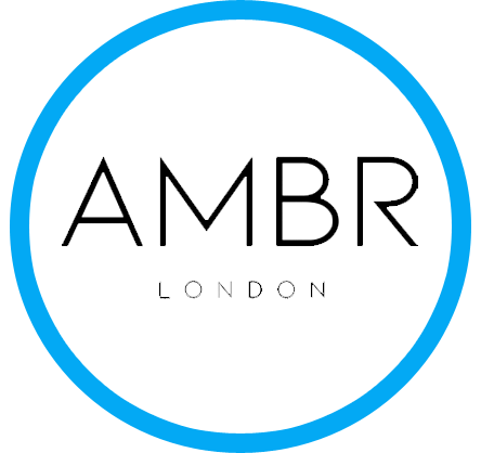 AMBR London logo in a blue circle